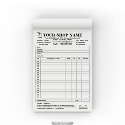 Bill Book Format for Shop